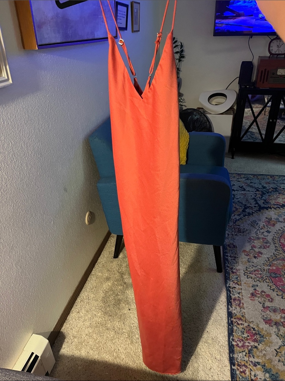 Women’s Coral Slip Maxi Dress with Adjustable Straps
